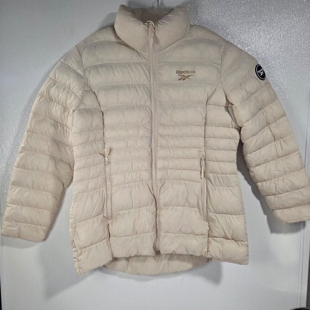 Reebok Women's Jacket Lightweight Puffer Parka Coat XL Cream and Gold